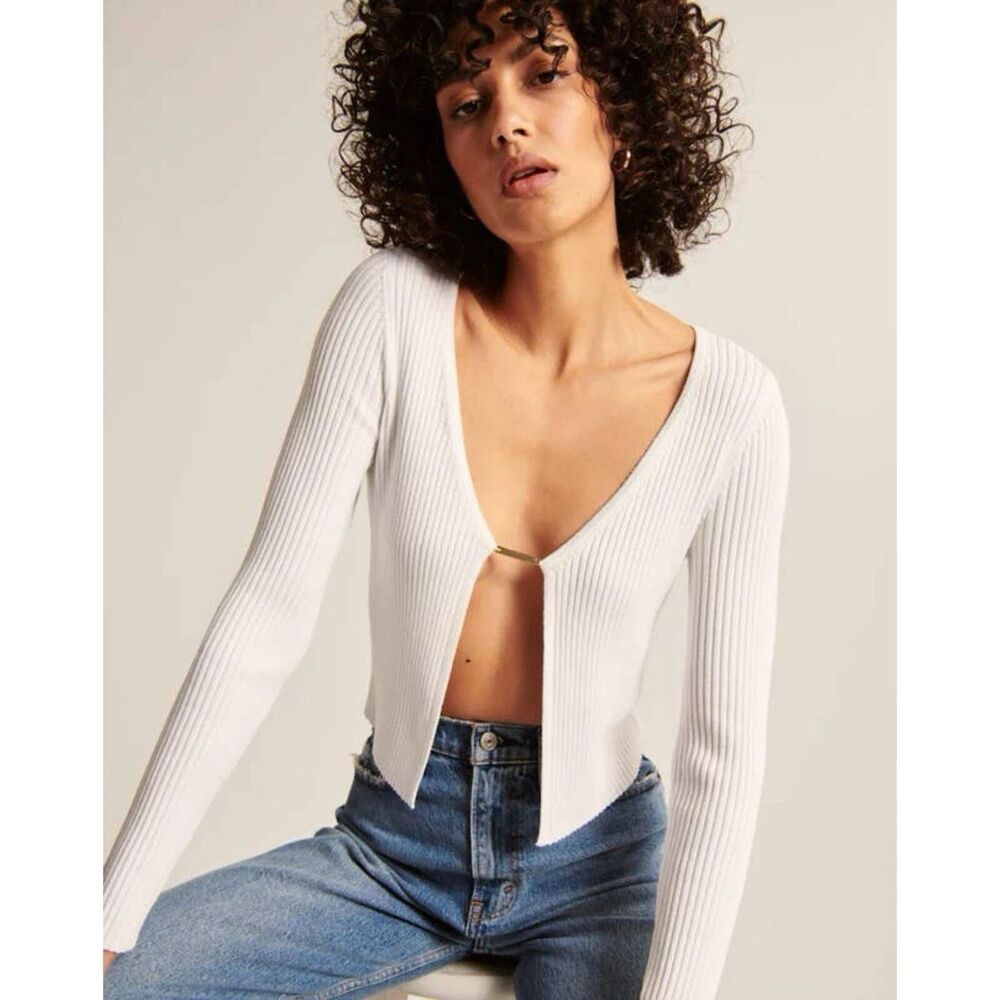 Abercrombie & Fitch NWT Ivory Slim Bar Ribbed Cardigan Size MT Medium Tall